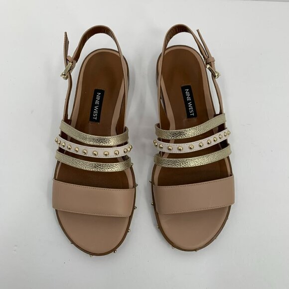 Nine West Chaylen slingback strappy shoe gold stud cream metallic new 6.5 - Picture 3 of 8